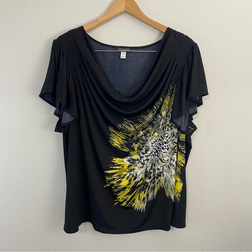 Notations Woman Black and Yellow Floral Blouse Woman’s‎ Size 2X